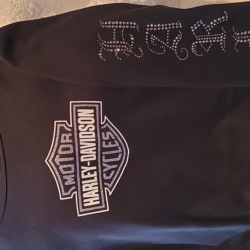 Ladies LongSleeve Black sz L Studded Harley on sleeve.  HARLEY-DAVIDSON